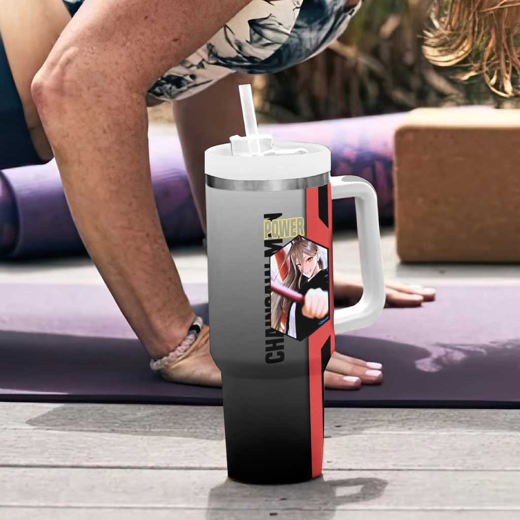 Power from Chainsaw Man Tumbler With Handle with Cat in Hand and Stylish Pose Design - The Mazicc