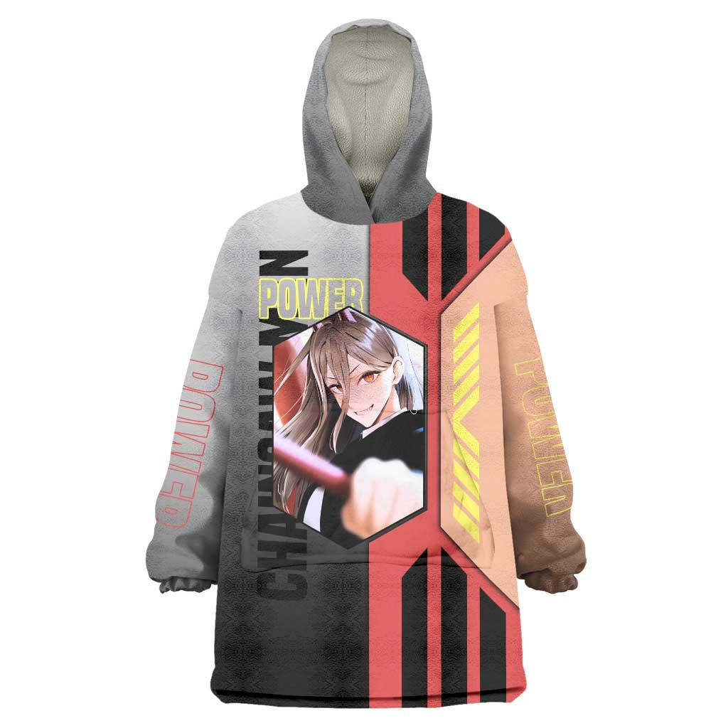 Power from Chainsaw Man Wearable Blanket Hoodie with Cat in Hand and Stylish Pose Design - The Mazicc