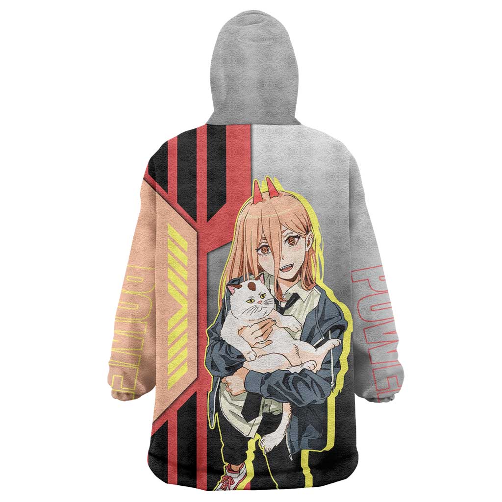 Power from Chainsaw Man Wearable Blanket Hoodie with Cat in Hand and Stylish Pose Design - The Mazicc