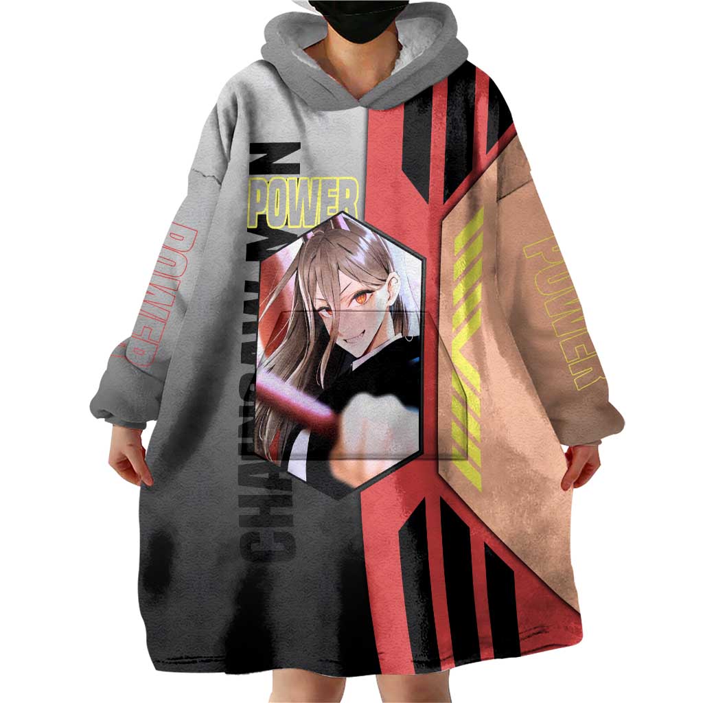 Power from Chainsaw Man Wearable Blanket Hoodie with Cat in Hand and Stylish Pose Design - The Mazicc