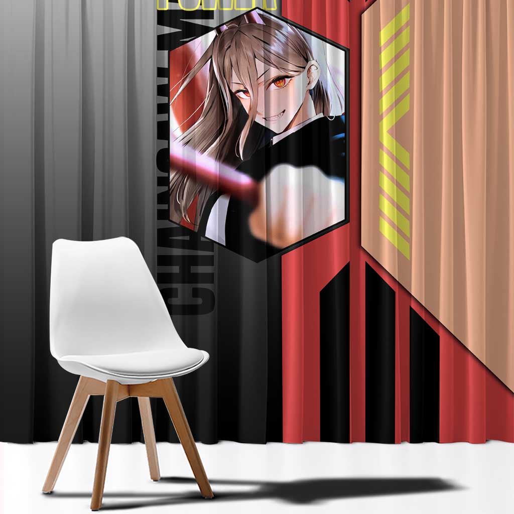 Power from Chainsaw Man Window Curtain with Cat in Hand and Stylish Pose Design - The Mazicc