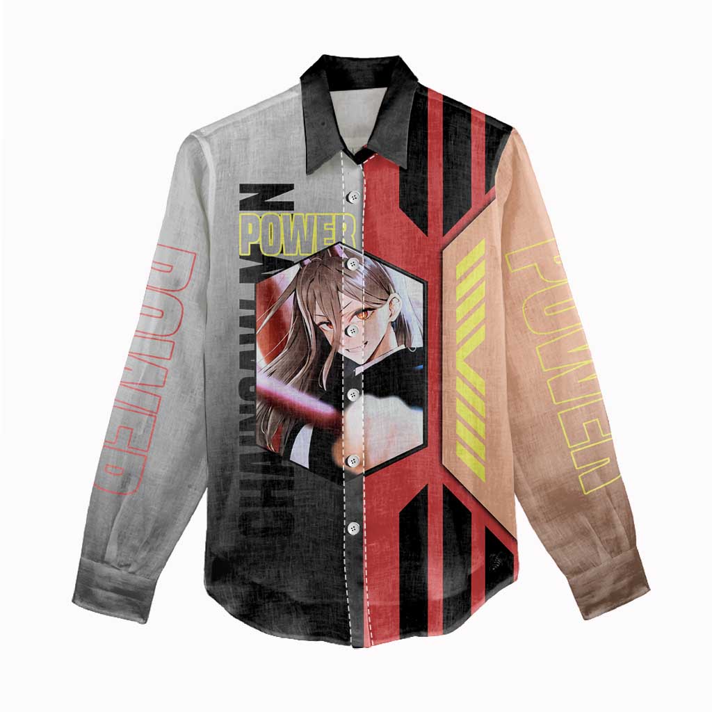 Power from Chainsaw Man Women Casual Shirt with Cat in Hand and Stylish Pose Design - The Mazicc