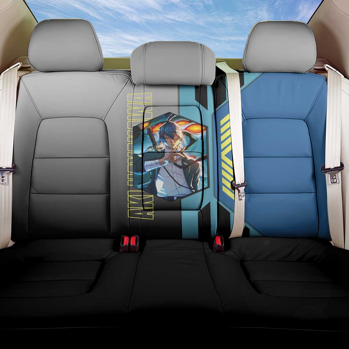Aki Hayakawa from Chainsaw Man Back Car Seat Cover with Sword and Stylish Pose Design - The Mazicc