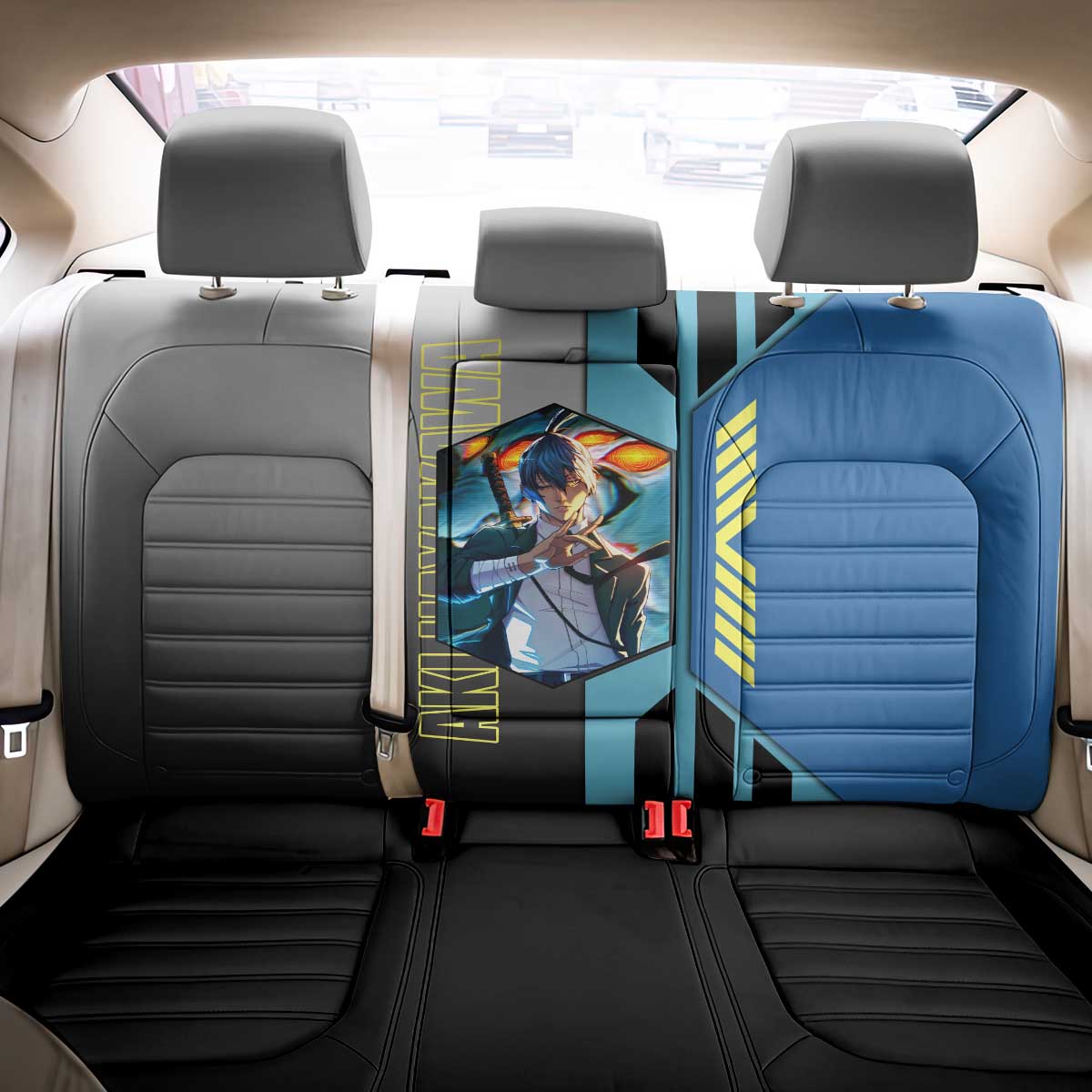 Aki Hayakawa from Chainsaw Man Back Car Seat Cover with Sword and Stylish Pose Design - The Mazicc
