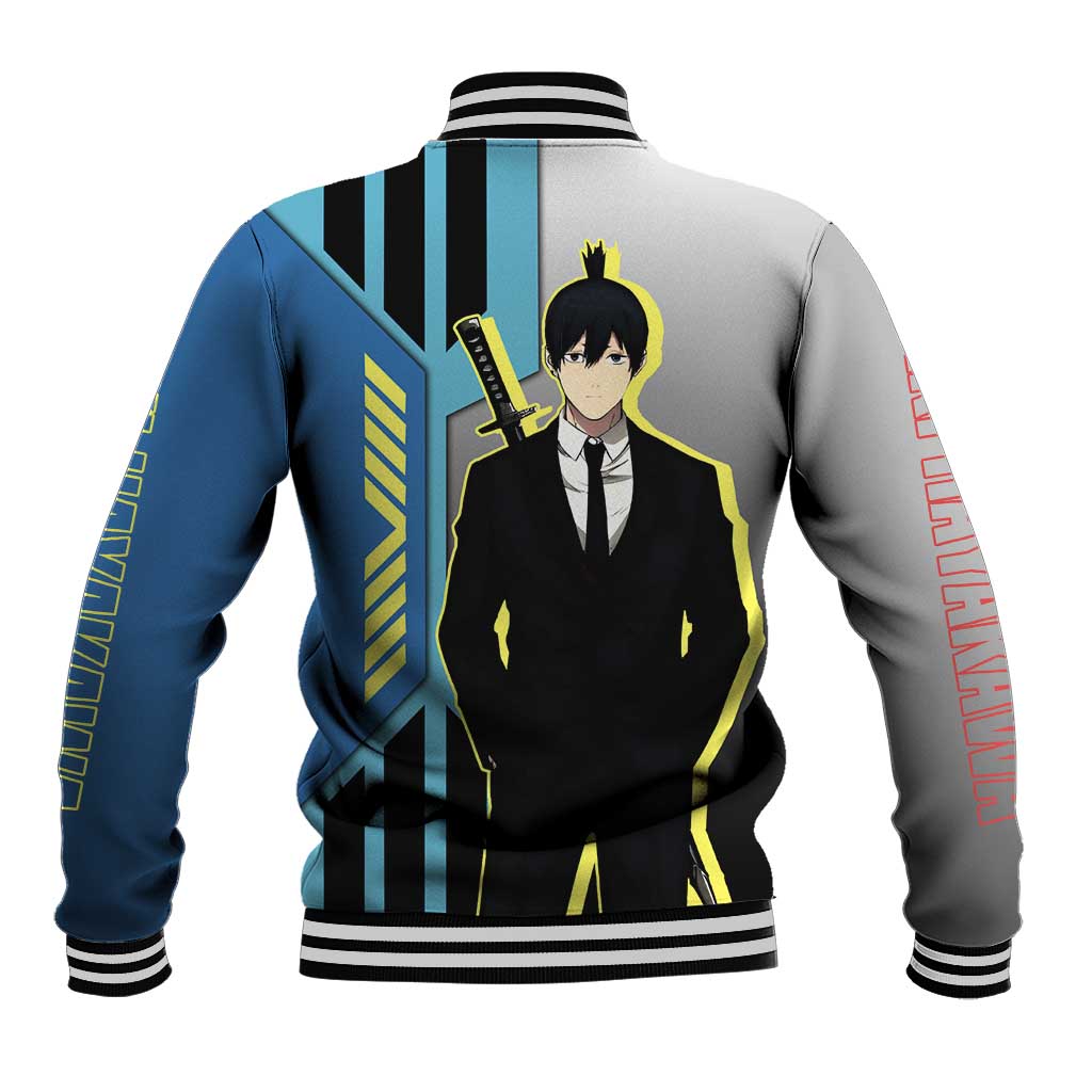 Aki Hayakawa from Chainsaw Man Baseball Jacket with Sword and Stylish Pose Design - The Mazicc