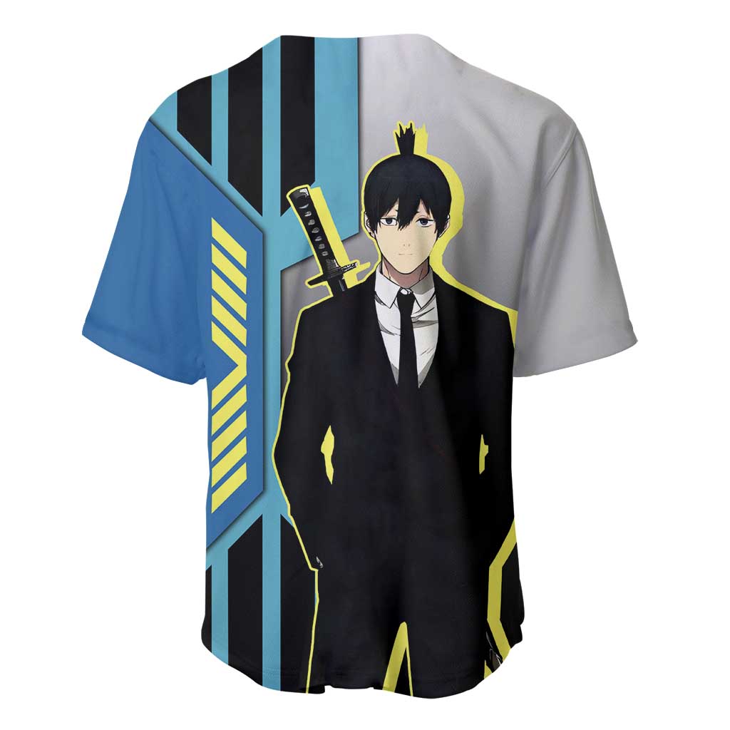 Aki Hayakawa from Chainsaw Man Baseball Jersey with Sword and Stylish Pose Design - The Mazicc