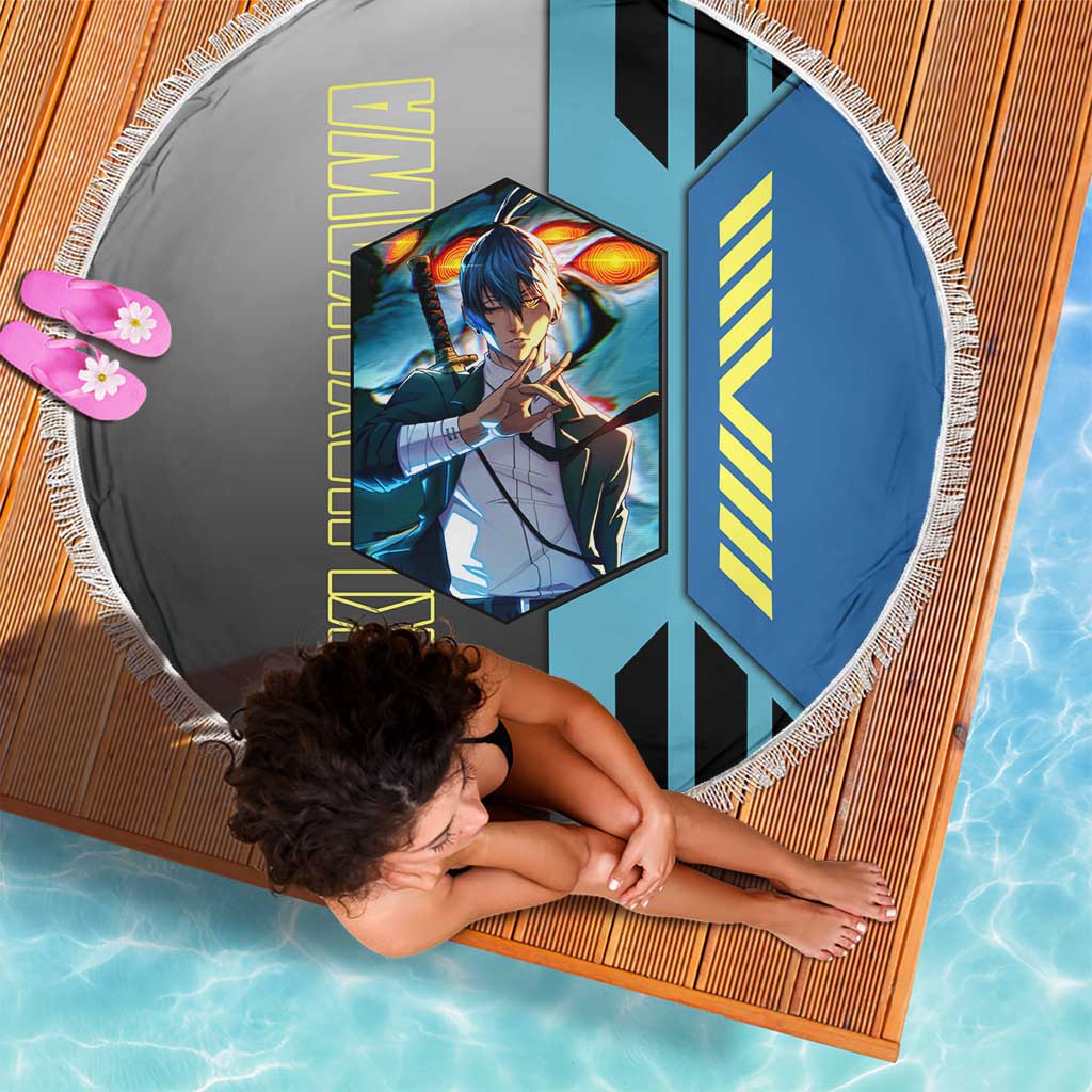 Aki Hayakawa from Chainsaw Man Beach Blanket with Sword and Stylish Pose Design - The Mazicc