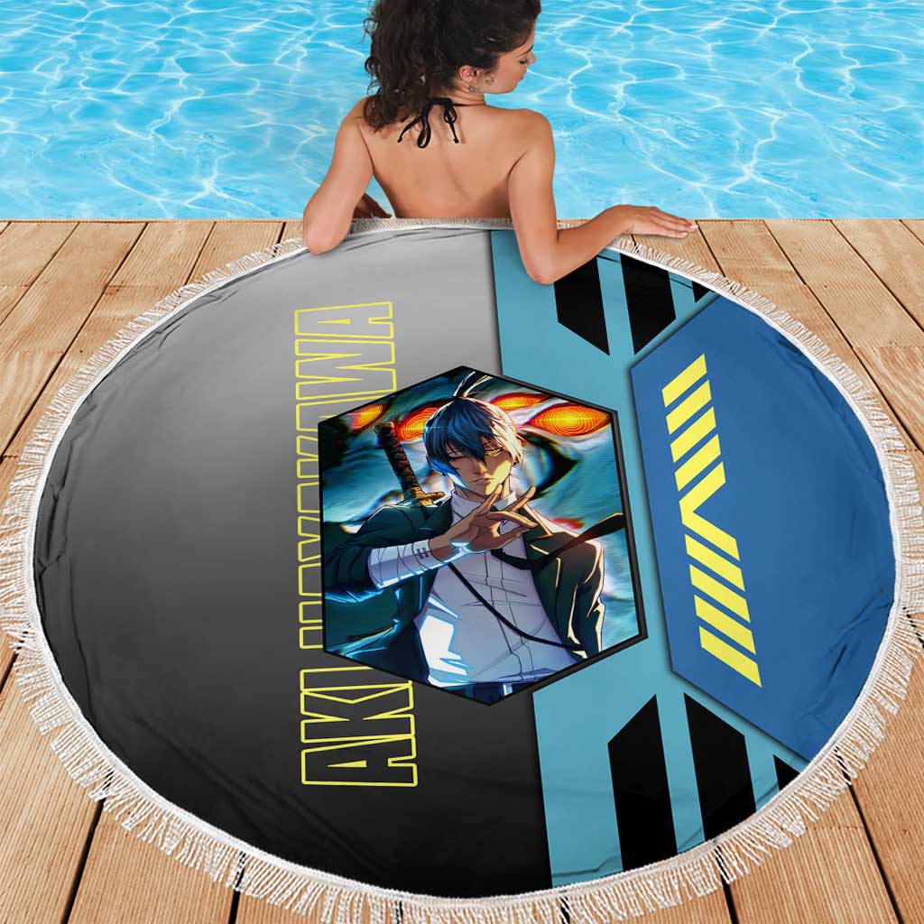 Aki Hayakawa from Chainsaw Man Beach Blanket with Sword and Stylish Pose Design - The Mazicc