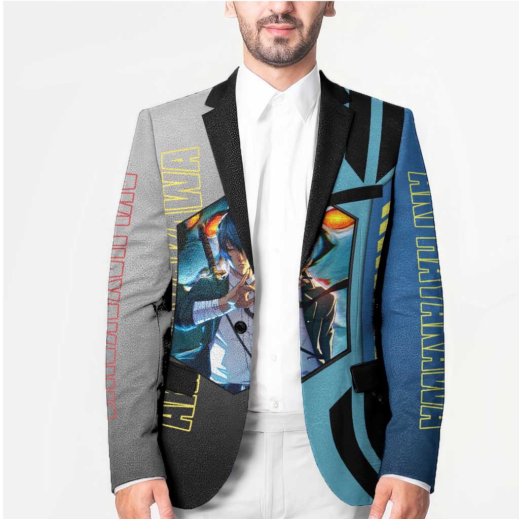 Aki Hayakawa from Chainsaw Man Blazer with Sword and Stylish Pose Design - The Mazicc