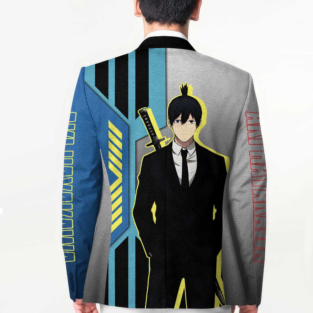 Aki Hayakawa from Chainsaw Man Blazer with Sword and Stylish Pose Design - The Mazicc