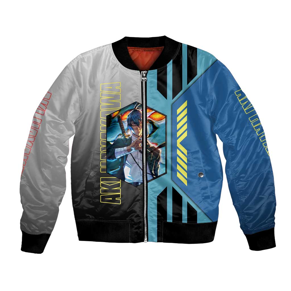 Aki Hayakawa from Chainsaw Man Bomber Jacket with Sword and Stylish Pose Design - The Mazicc