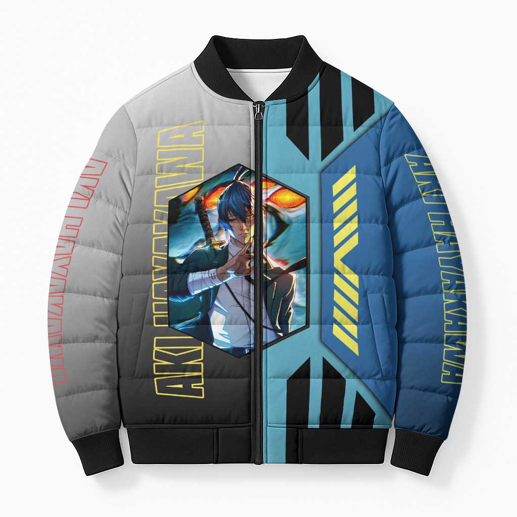 Aki Hayakawa from Chainsaw Man Bomber Puffer Jacket with Sword and Stylish Pose Design - The Mazicc