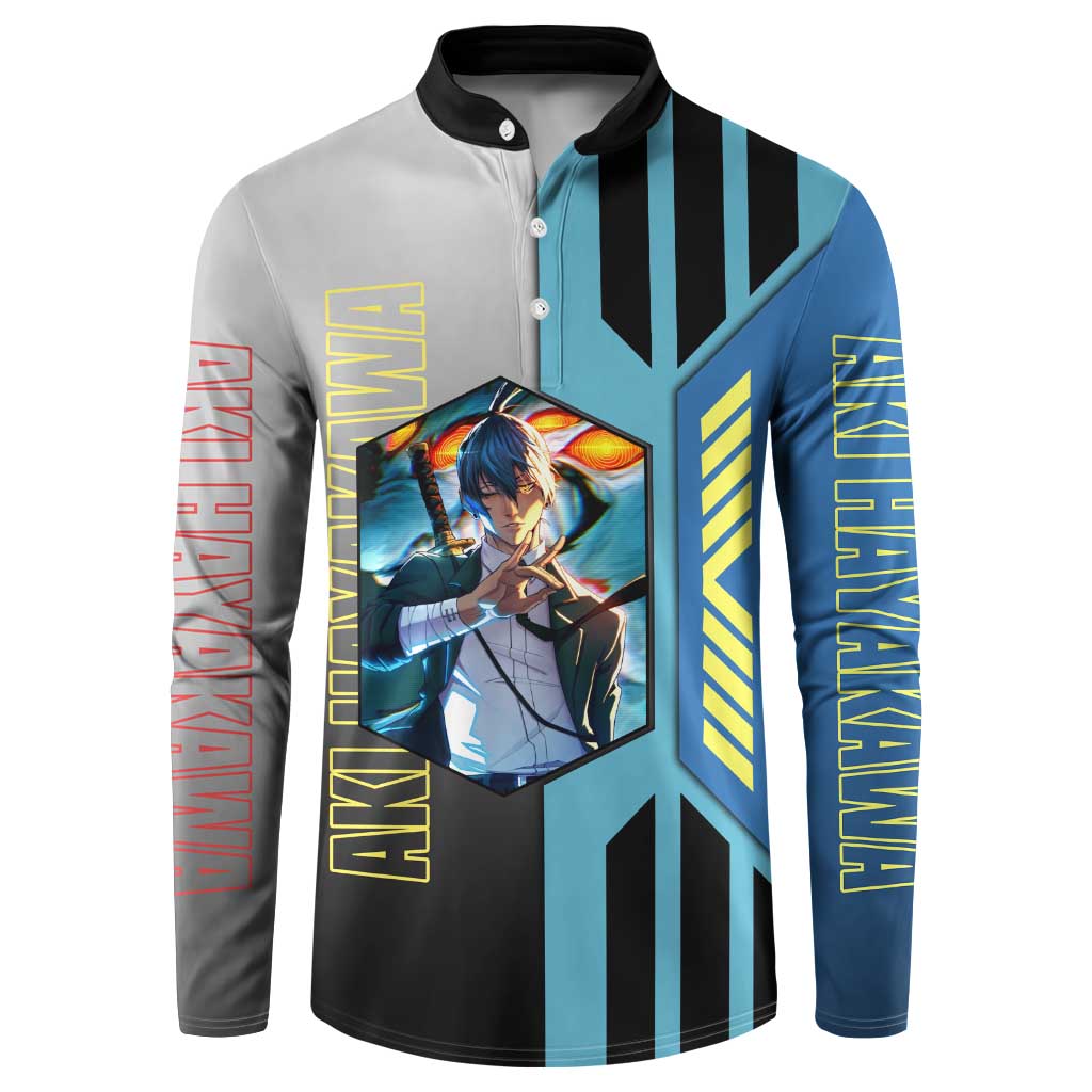 Aki Hayakawa from Chainsaw Man Button Sweatshirt with Sword and Stylish Pose Design - The Mazicc