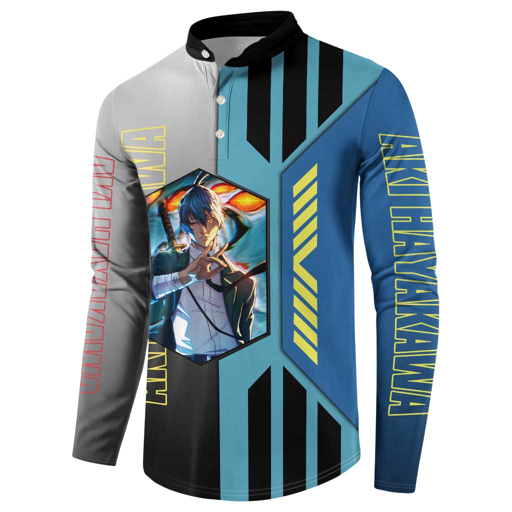 Aki Hayakawa from Chainsaw Man Button Sweatshirt with Sword and Stylish Pose Design - The Mazicc