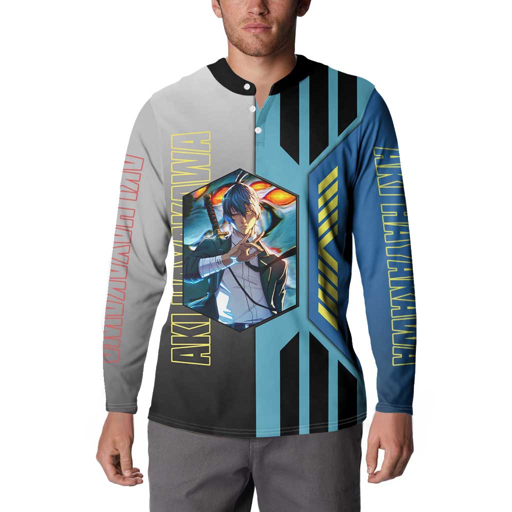 Aki Hayakawa from Chainsaw Man Button Sweatshirt with Sword and Stylish Pose Design - The Mazicc