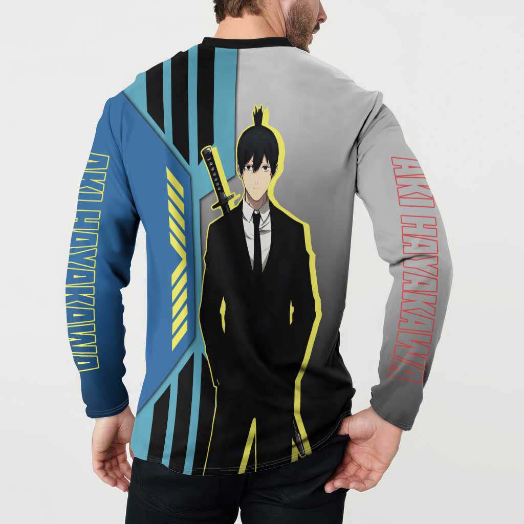 Aki Hayakawa from Chainsaw Man Button Sweatshirt with Sword and Stylish Pose Design - The Mazicc