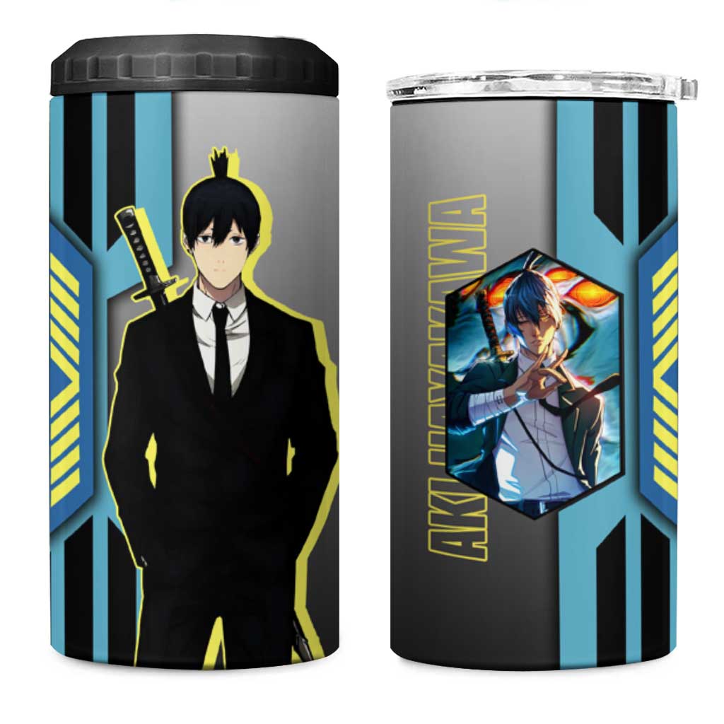 Aki Hayakawa from Chainsaw Man 4 in 1 Can Cooler Tumbler with Sword and Stylish Pose Design - The Mazicc