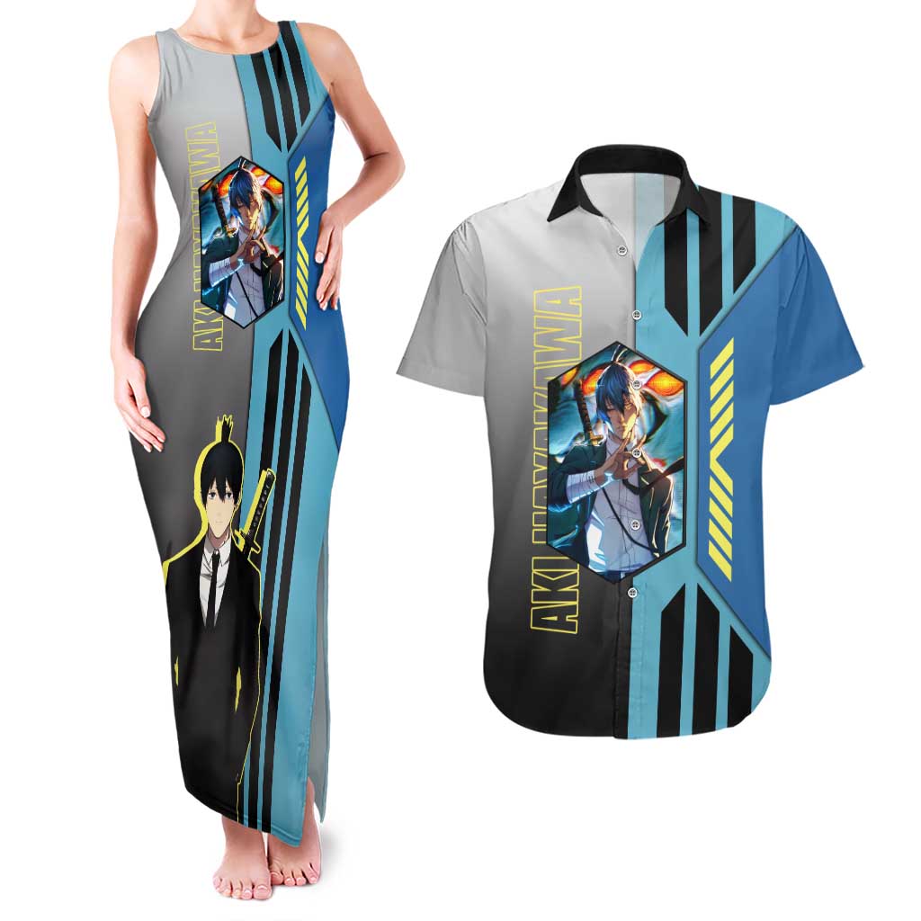 Aki Hayakawa from Chainsaw Man Couples Matching Tank Maxi Dress and Hawaiian Shirt with Sword and Stylish Pose Design - The Mazicc