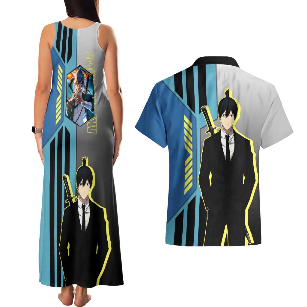 Aki Hayakawa from Chainsaw Man Couples Matching Tank Maxi Dress and Hawaiian Shirt with Sword and Stylish Pose Design - The Mazicc