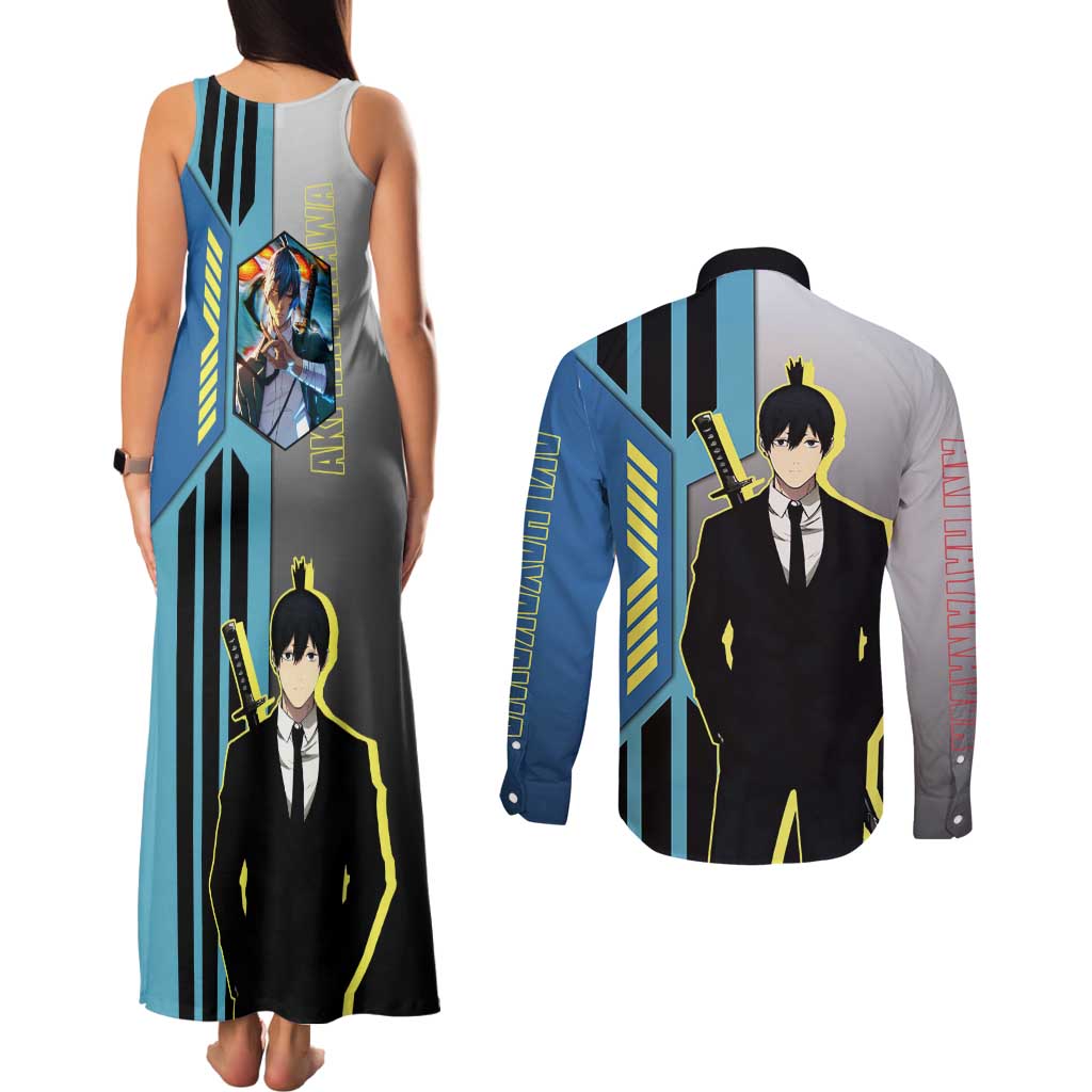 Aki Hayakawa from Chainsaw Man Couples Matching Tank Maxi Dress and Long Sleeve Button Shirt with Sword and Stylish Pose Design - The Mazicc