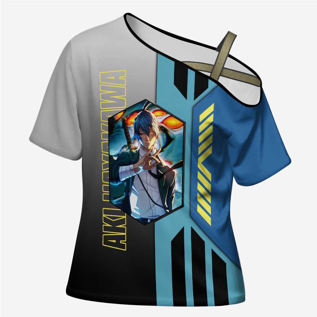 Aki Hayakawa from Chainsaw Man Cross Shoulder Shirt with Sword and Stylish Pose Design - The Mazicc