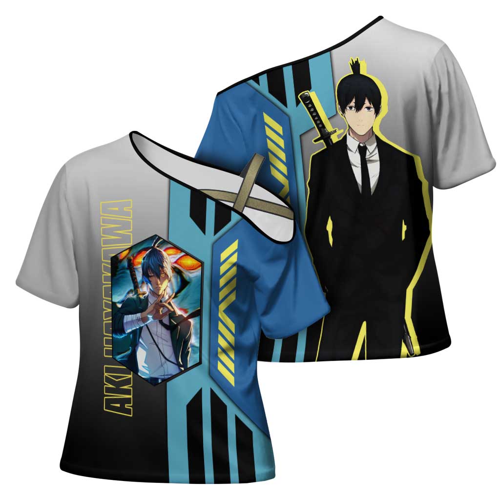 Aki Hayakawa from Chainsaw Man Cross Shoulder Shirt with Sword and Stylish Pose Design - The Mazicc