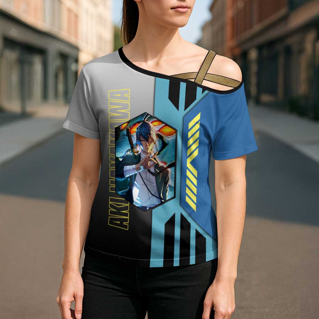 Aki Hayakawa from Chainsaw Man Cross Shoulder Shirt with Sword and Stylish Pose Design - The Mazicc