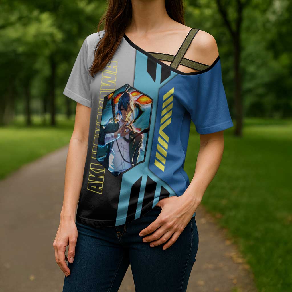 Aki Hayakawa from Chainsaw Man Cross Shoulder Shirt with Sword and Stylish Pose Design - The Mazicc