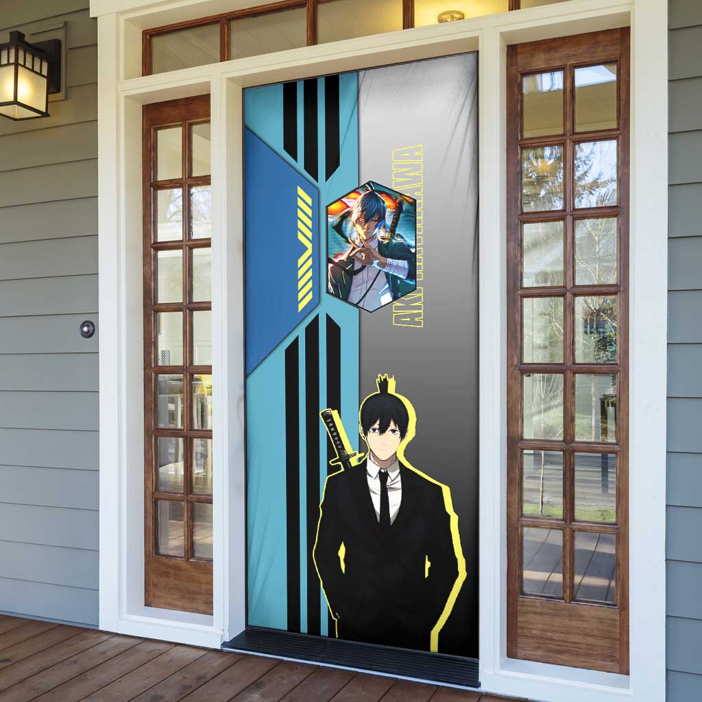 Aki Hayakawa from Chainsaw Man Door Cover with Sword and Stylish Pose Design - The Mazicc