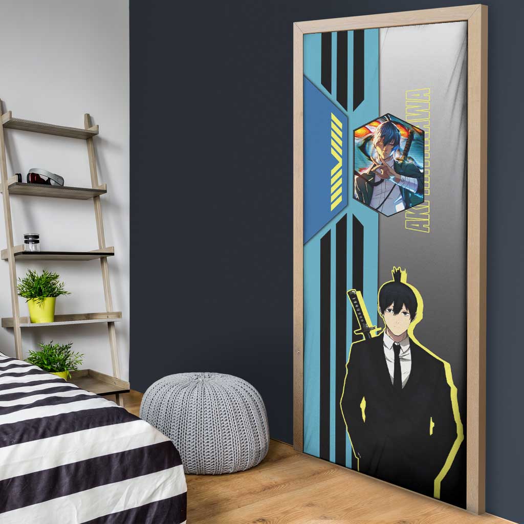 Aki Hayakawa from Chainsaw Man Door Cover with Sword and Stylish Pose Design - The Mazicc