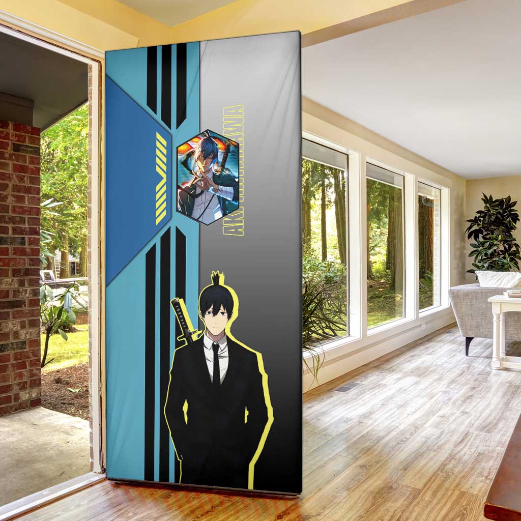Aki Hayakawa from Chainsaw Man Door Cover with Sword and Stylish Pose Design - The Mazicc