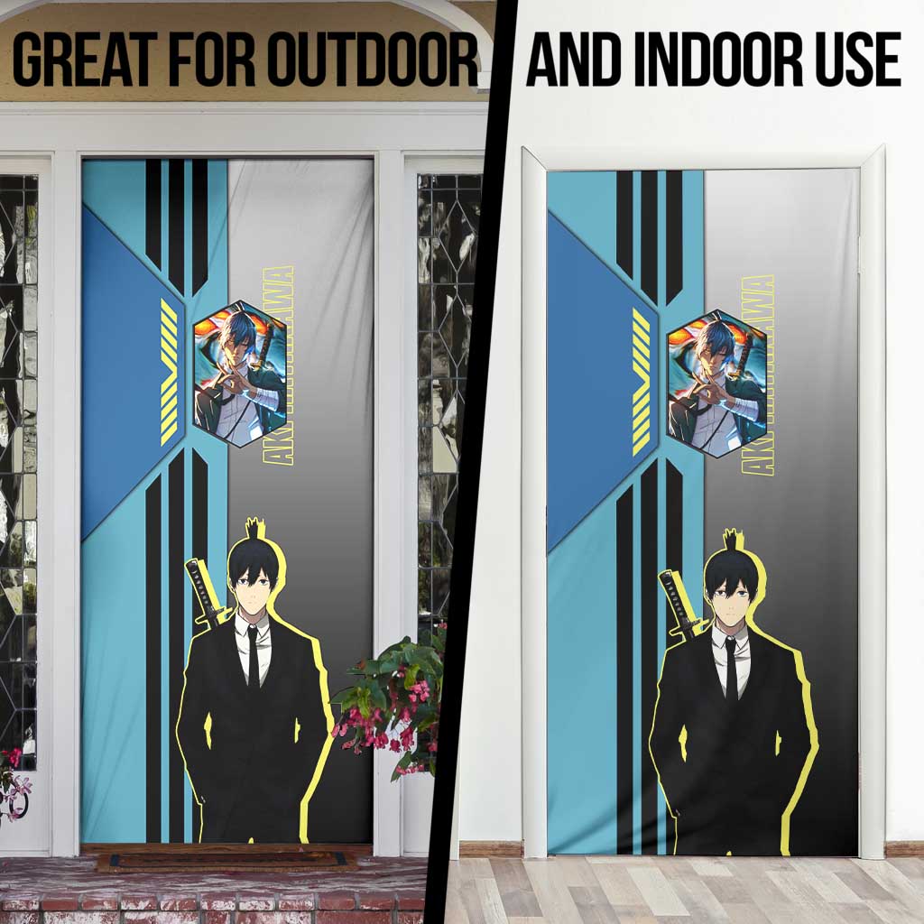 Aki Hayakawa from Chainsaw Man Door Cover with Sword and Stylish Pose Design - The Mazicc