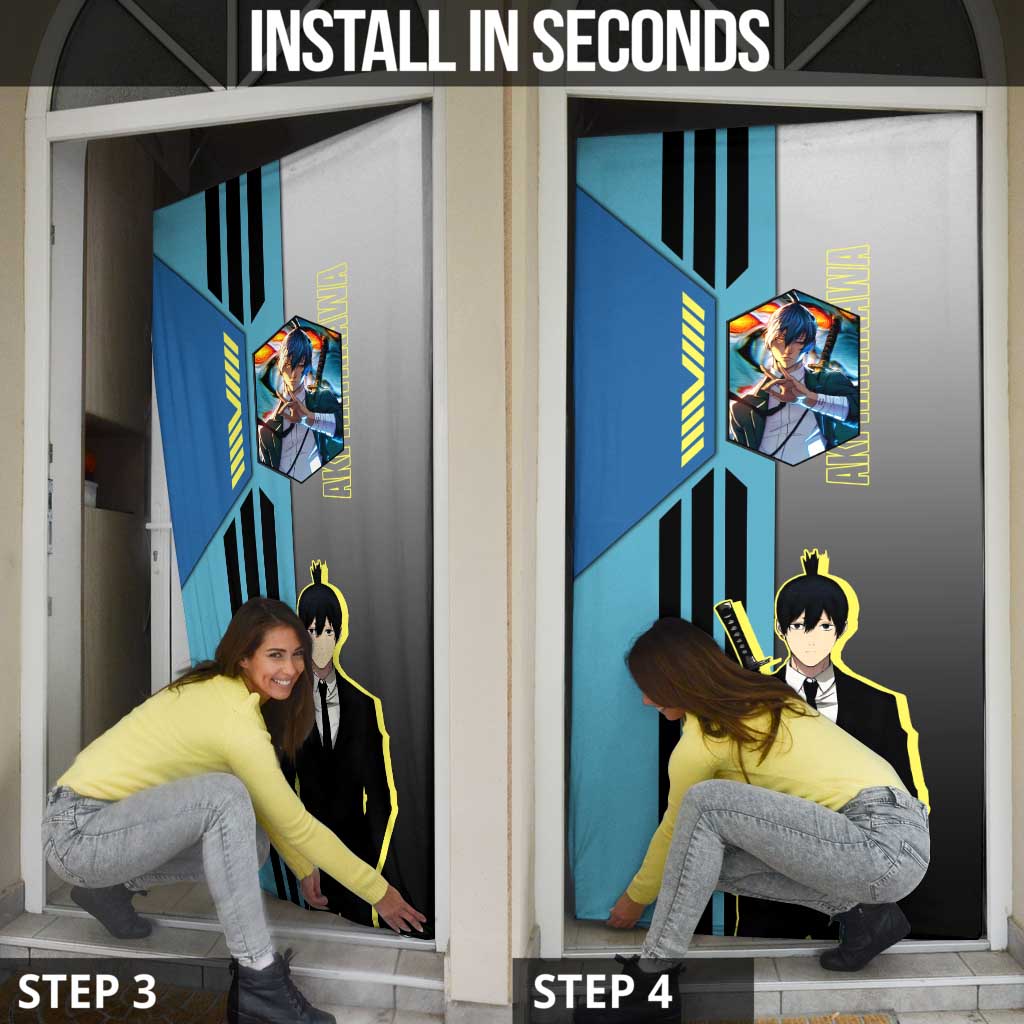 Aki Hayakawa from Chainsaw Man Door Cover with Sword and Stylish Pose Design - The Mazicc