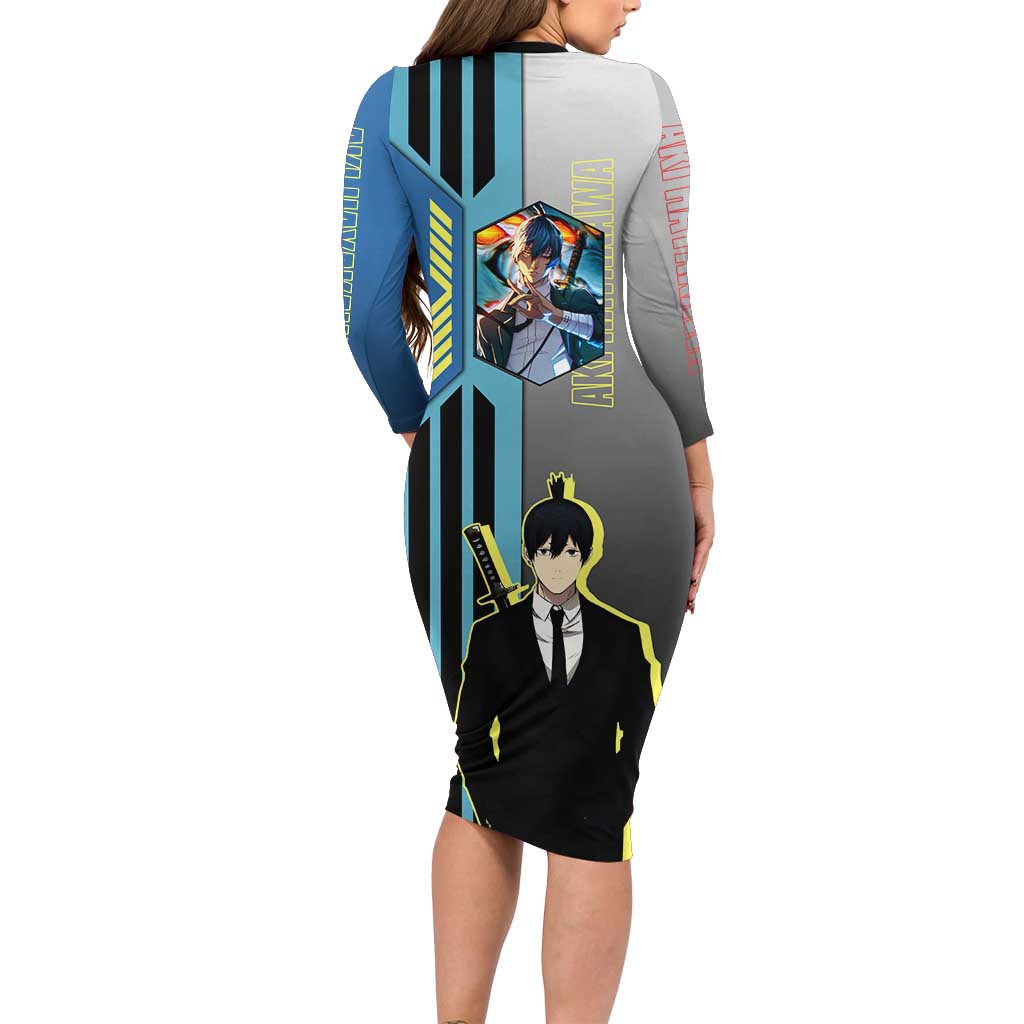 Aki Hayakawa from Chainsaw Man Family Matching Long Sleeve Bodycon Dress and Hawaiian Shirt with Sword and Stylish Pose Design - The Mazicc