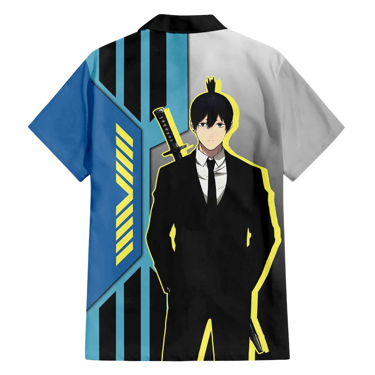 Aki Hayakawa from Chainsaw Man Family Matching Off The Shoulder Long Sleeve Dress and Hawaiian Shirt with Sword and Stylish Pose Design - The Mazicc