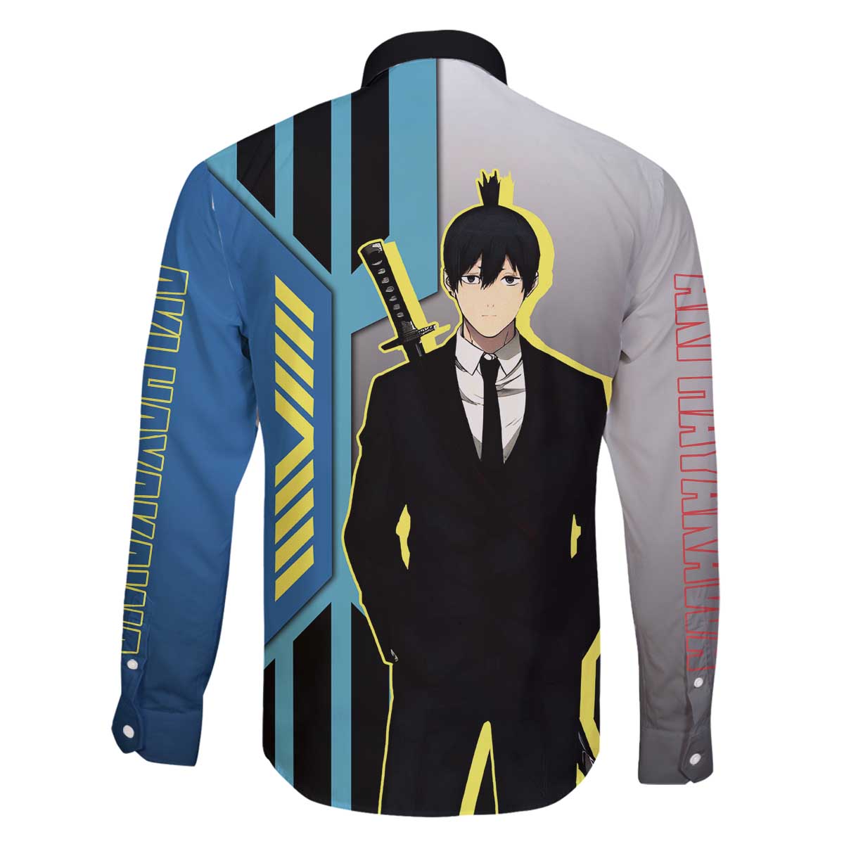 Aki Hayakawa from Chainsaw Man Family Matching Off The Shoulder Long Sleeve Dress and Hawaiian Shirt with Sword and Stylish Pose Design - The Mazicc