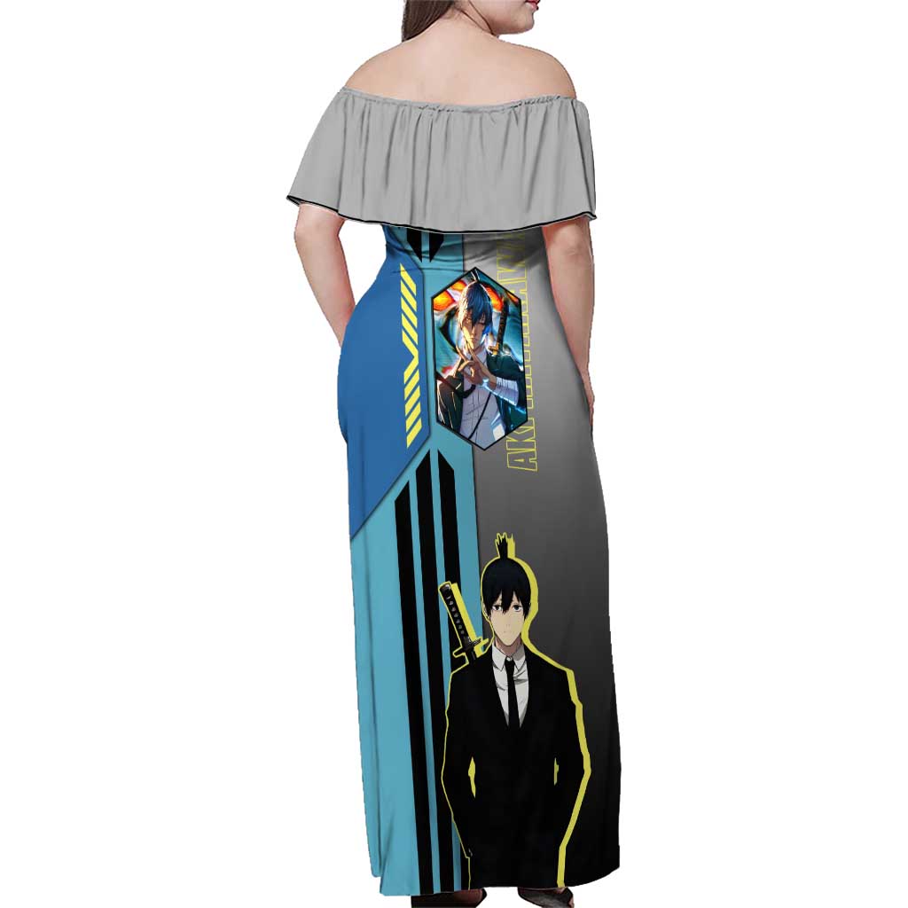 Aki Hayakawa from Chainsaw Man Family Matching Off Shoulder Maxi Dress and Hawaiian Shirt with Sword and Stylish Pose Design - The Mazicc