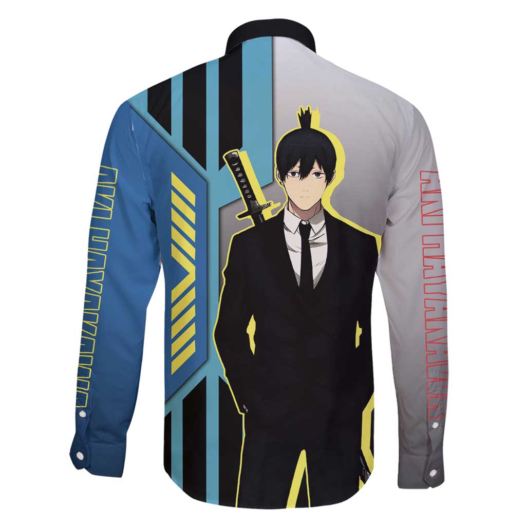 Aki Hayakawa from Chainsaw Man Family Matching Off Shoulder Short Dress and Hawaiian Shirt with Sword and Stylish Pose Design - The Mazicc