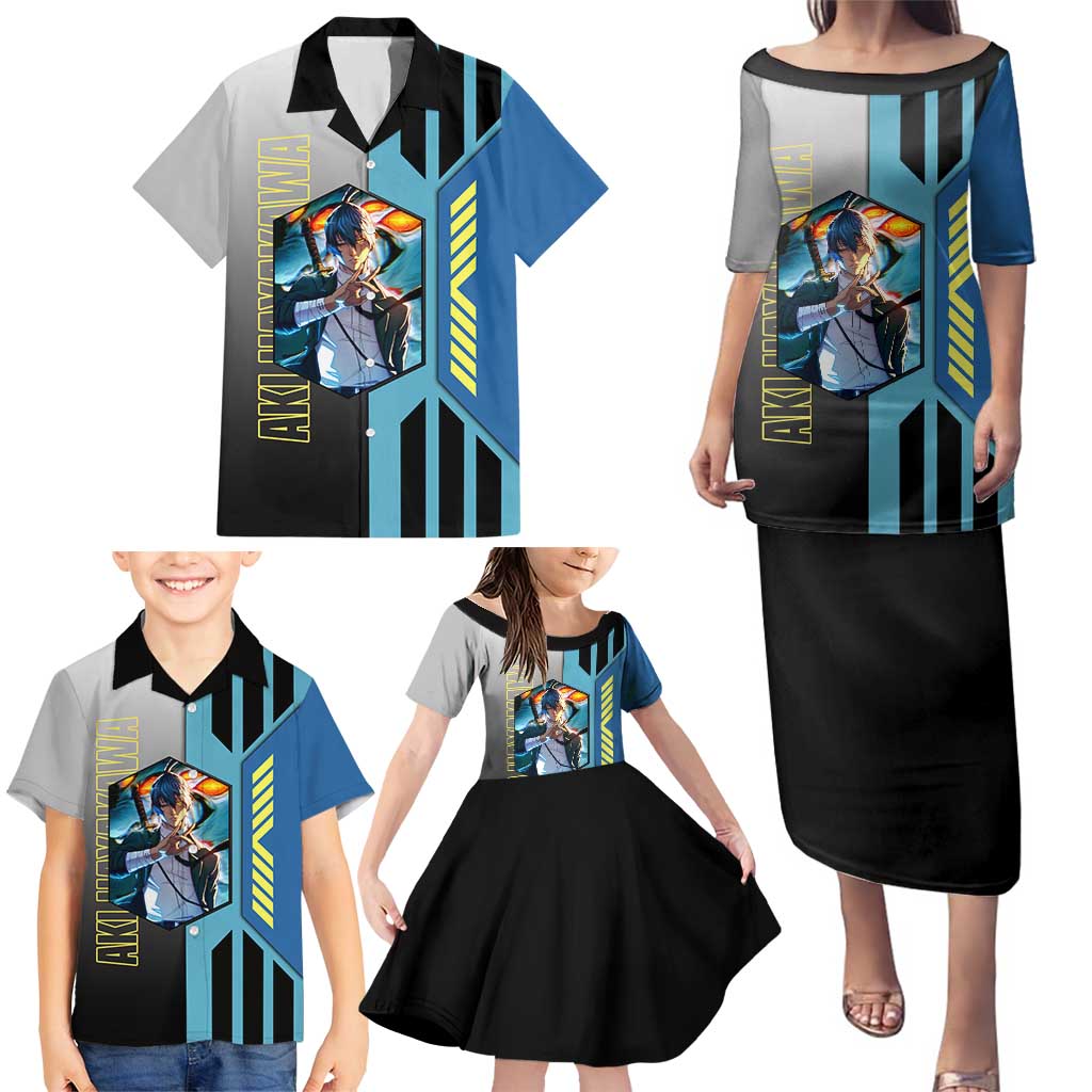 Aki Hayakawa from Chainsaw Man Family Matching Puletasi and Hawaiian Shirt with Sword and Stylish Pose Design - The Mazicc