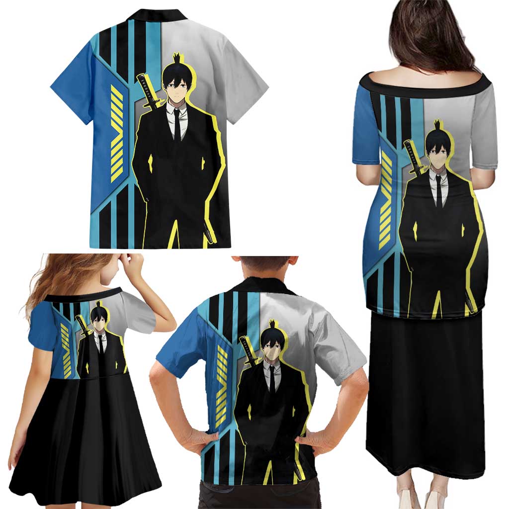 Aki Hayakawa from Chainsaw Man Family Matching Puletasi and Hawaiian Shirt with Sword and Stylish Pose Design - The Mazicc