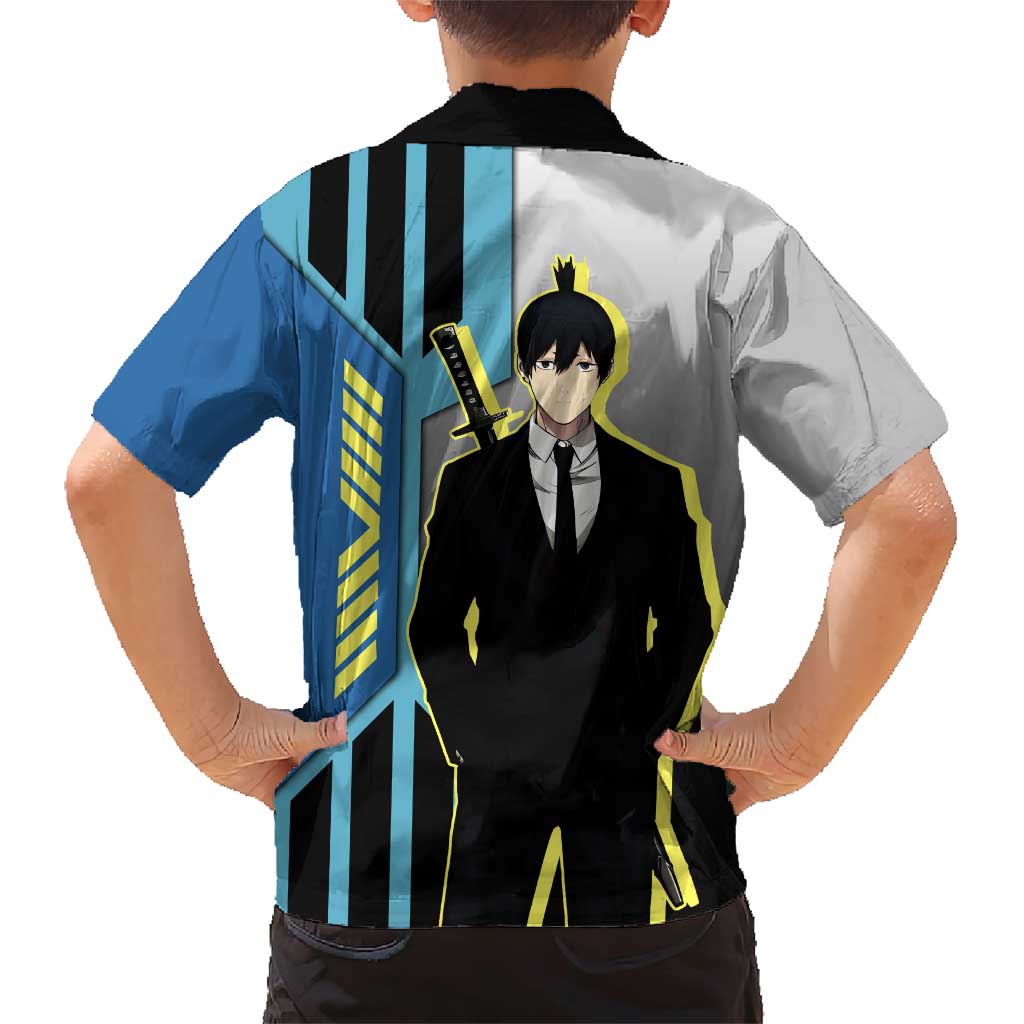 Aki Hayakawa from Chainsaw Man Family Matching Short Sleeve Bodycon Dress and Hawaiian Shirt with Sword and Stylish Pose Design - The Mazicc