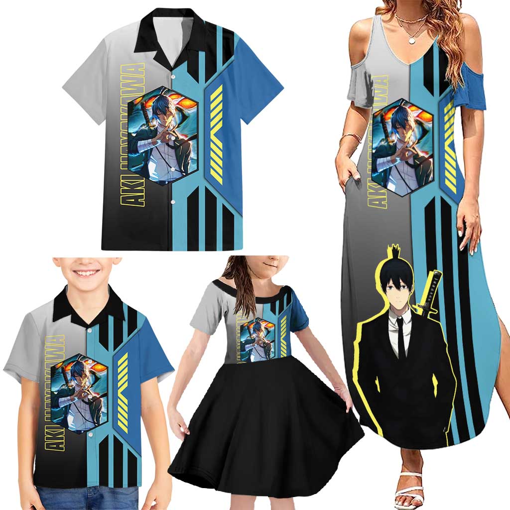 Aki Hayakawa from Chainsaw Man Family Matching Summer Maxi Dress and Hawaiian Shirt with Sword and Stylish Pose Design - The Mazicc