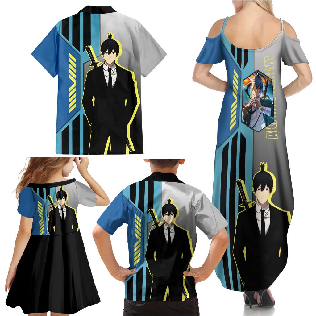 Aki Hayakawa from Chainsaw Man Family Matching Summer Maxi Dress and Hawaiian Shirt with Sword and Stylish Pose Design - The Mazicc