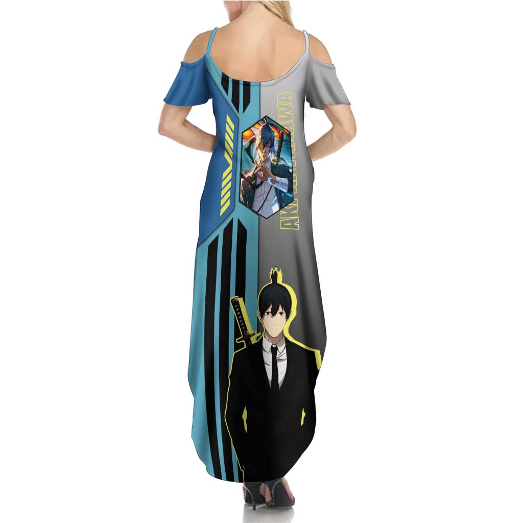 Aki Hayakawa from Chainsaw Man Family Matching Summer Maxi Dress and Hawaiian Shirt with Sword and Stylish Pose Design - The Mazicc