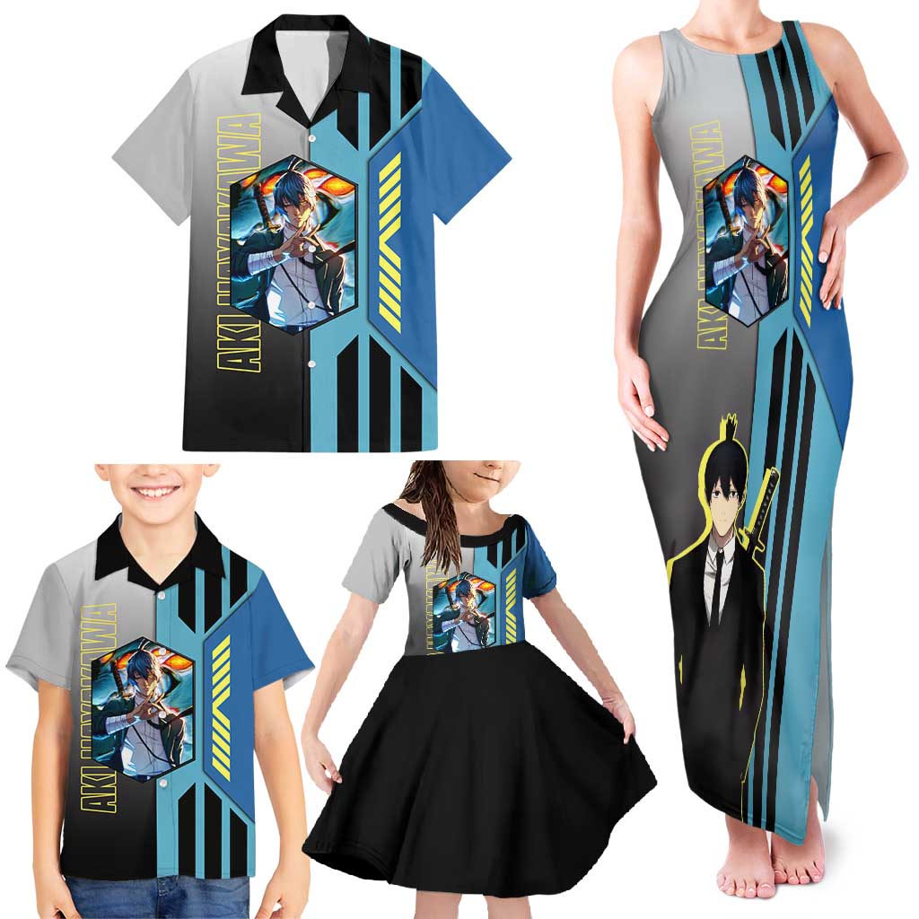 Aki Hayakawa from Chainsaw Man Family Matching Tank Maxi Dress and Hawaiian Shirt with Sword and Stylish Pose Design - The Mazicc