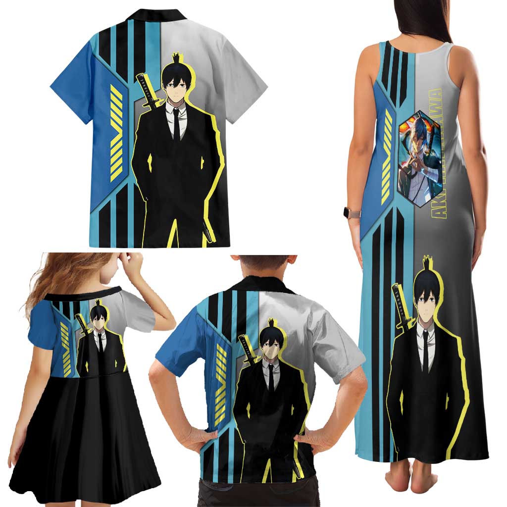 Aki Hayakawa from Chainsaw Man Family Matching Tank Maxi Dress and Hawaiian Shirt with Sword and Stylish Pose Design - The Mazicc