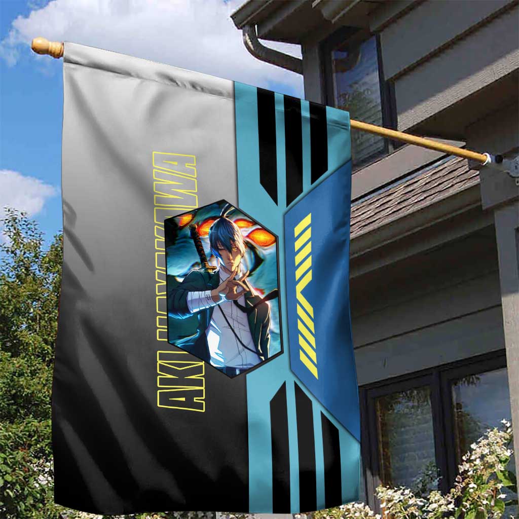 Aki Hayakawa from Chainsaw Man Garden Flag with Sword and Stylish Pose Design - The Mazicc