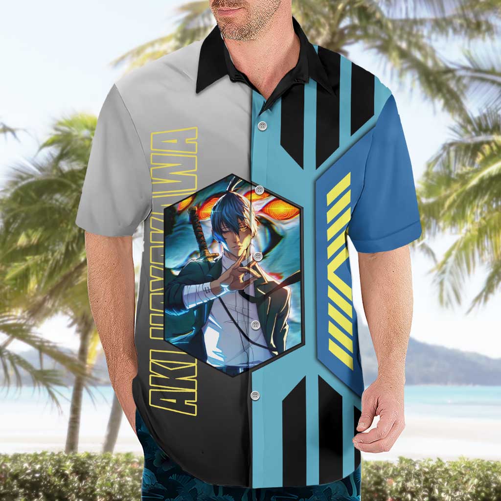 Aki Hayakawa from Chainsaw Man Hawaiian Shirt with Sword and Stylish Pose Design - The Mazicc