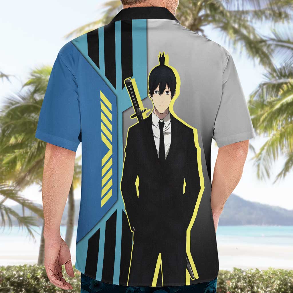 Aki Hayakawa from Chainsaw Man Hawaiian Shirt with Sword and Stylish Pose Design - The Mazicc