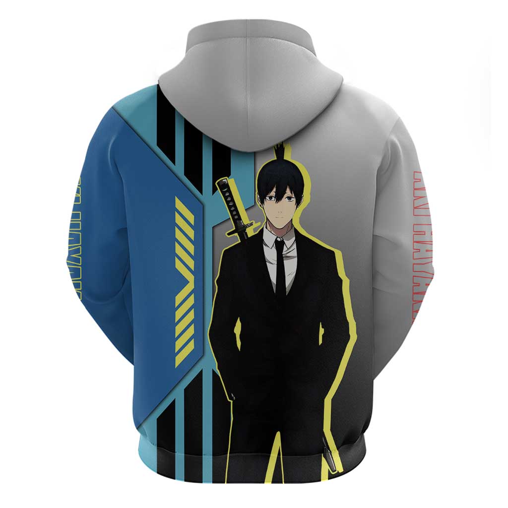Aki Hayakawa from Chainsaw Man Hoodie with Sword and Stylish Pose Design - The Mazicc